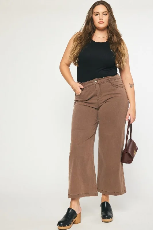 Brown Wide Leg Denim Pants