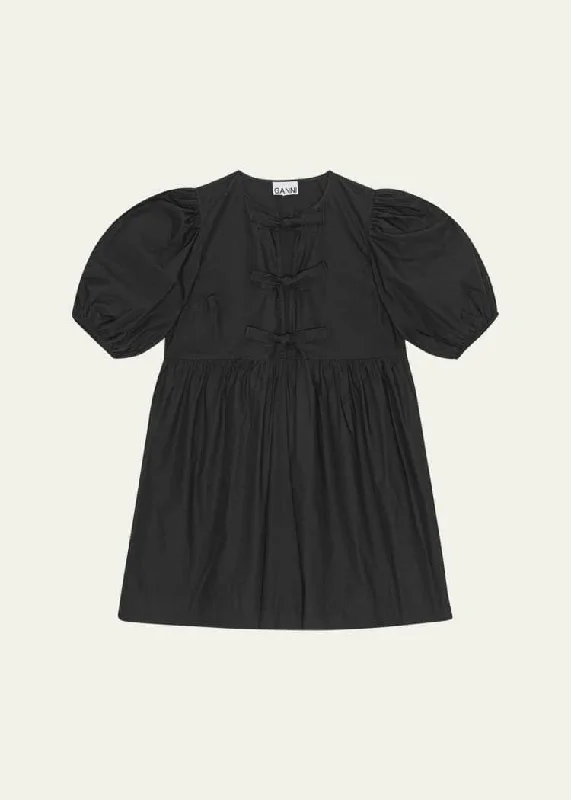 Cotton Poplin Tie Mini Dress Black