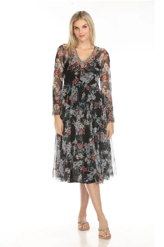 Johnny Was Biya Mazzy Floral Mesh Midi Flared Dress B33925-D