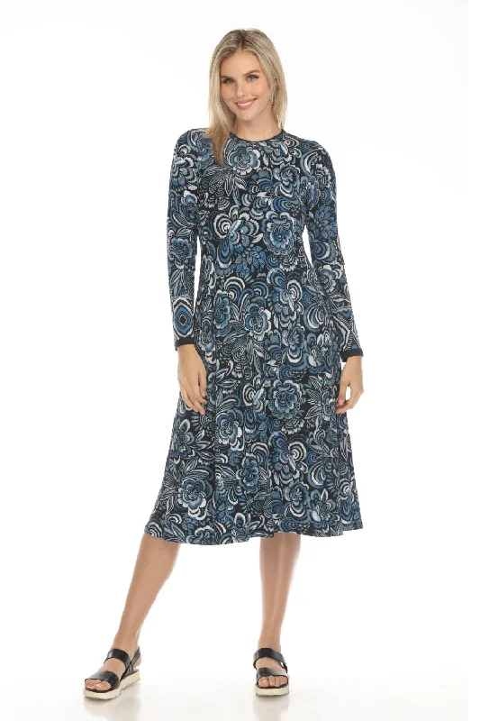 Johnny Was JWLA Blue Floral Long Sleeve Midi Dress T37524-E