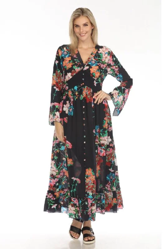 Johnny Was Black Oasis Floral Silk Maxi Dress C36024-O