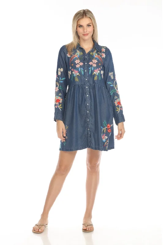 Johnny Was Workshop Denim Blue Malaya Piping Shirt Dress W31124-E