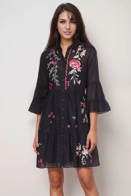 Johnny Was Workshop Erinn Floral Embroidered Tiered Dress (Slip) W38224 Boho Chic*